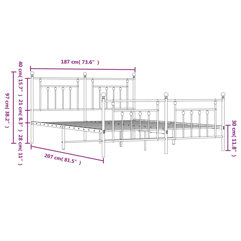 vidaXL Cadre de lit métal sans matelas et pied de lit blanc 180x200 cm