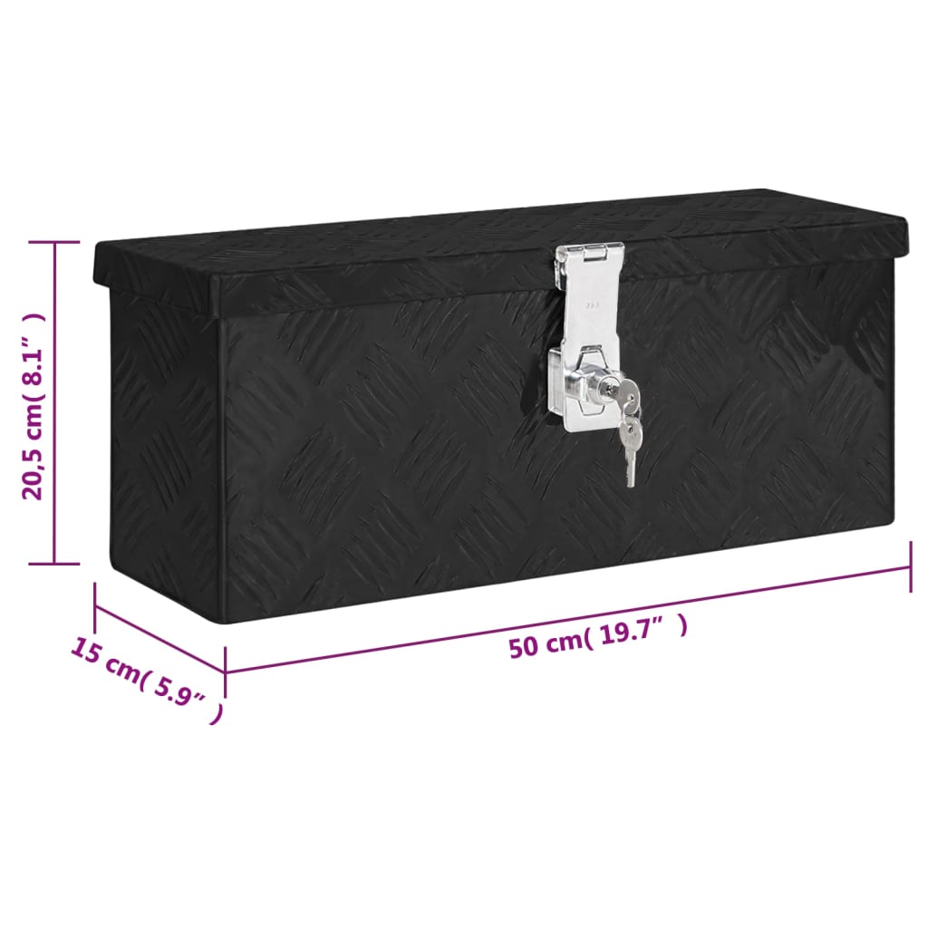 vidaXL Boîte de rangement Noir 50x15x20,5 cm Aluminium