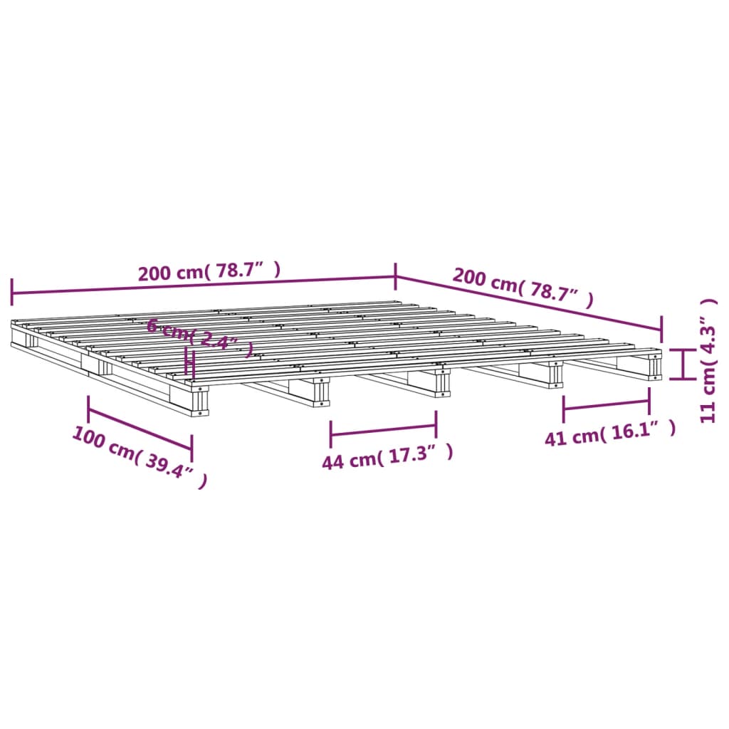 vidaXL Lit de palette blanc 200x200 cm bois de pin massif