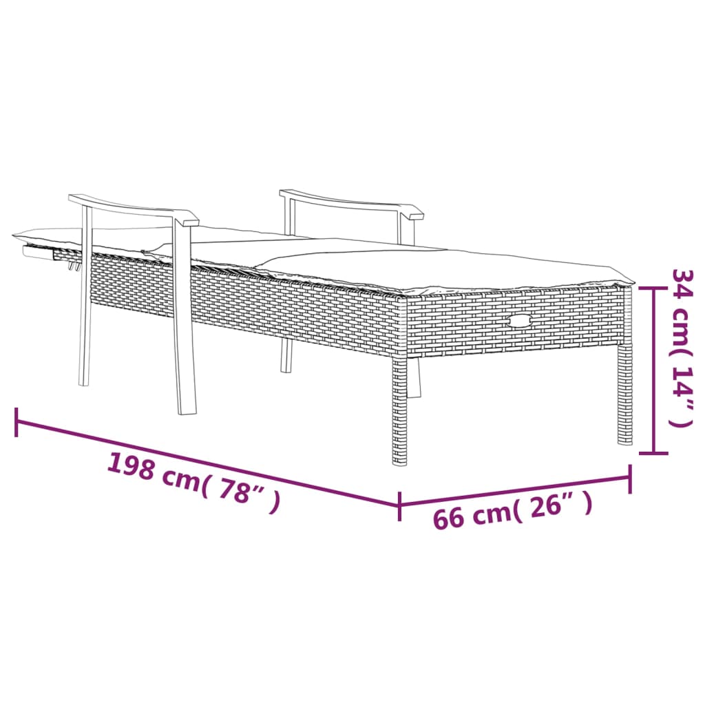 vidaXL Chaise longue avec coussin gris résine tressée