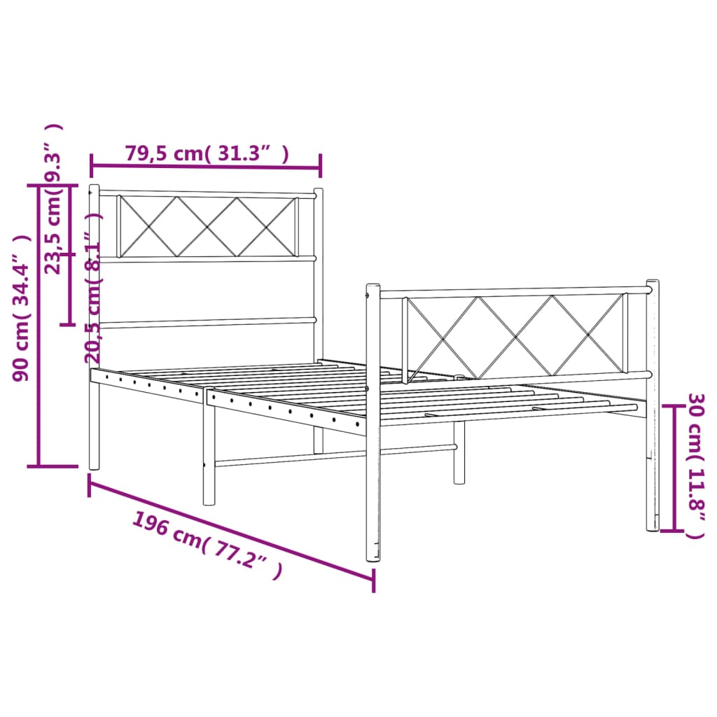 vidaXL Cadre de lit métal sans matelas avec pied de lit blanc 75x190cm