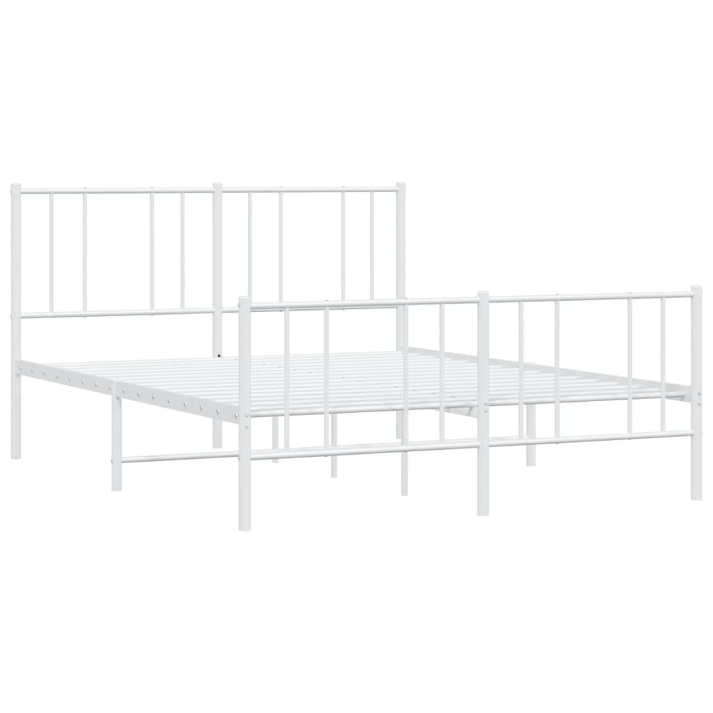 vidaXL Cadre de lit métal sans matelas et pied de lit blanc 135x190 cm