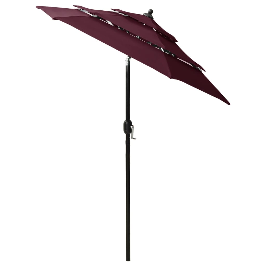 vidaXL Parasol de jardin à 3 niveaux mât en aluminium rouge bordeaux