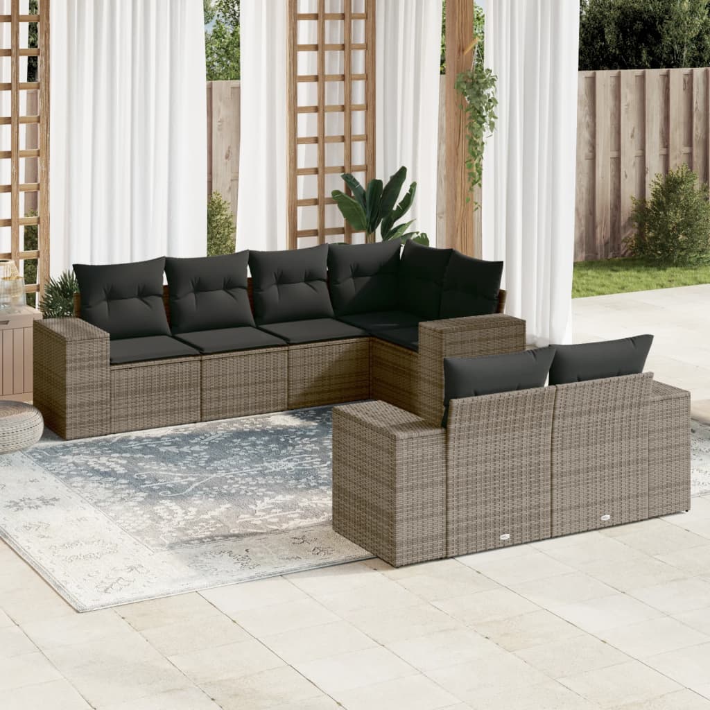 vidaXL Salon de jardin avec coussins 7 pcs gris résine tressée