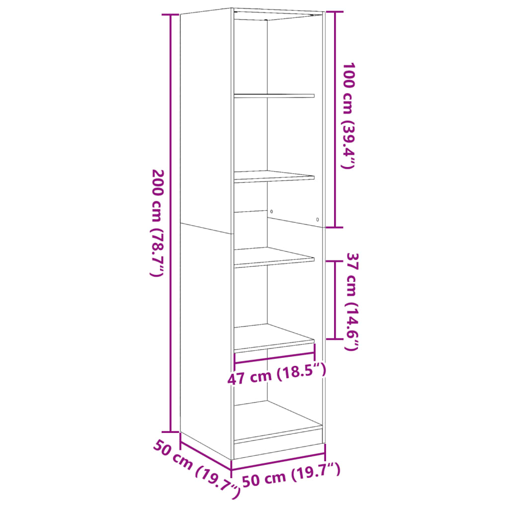 vidaXL Garde-robe Noir 50 x 50 x 200 cm Bois d'ingénierie