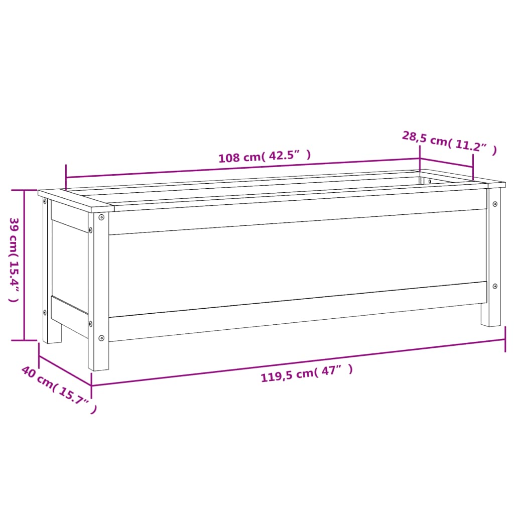 vidaXL Lit surélevé de jardin noir 119,5x40x39 cm bois de pin massif