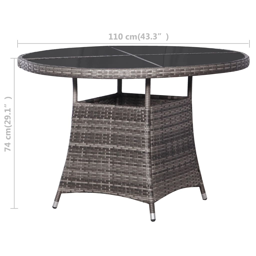 vidaXL Table de jardin gris Ø110x74 cm résine tressée