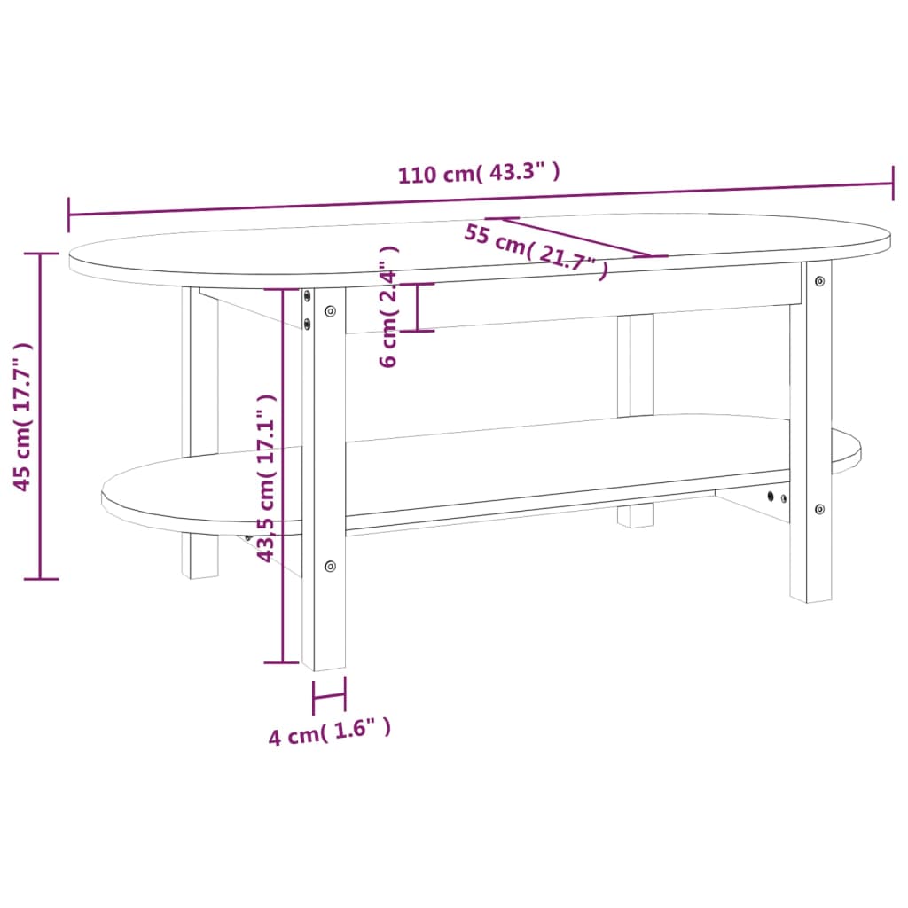 vidaXL Table basse Gris 110x55x45 cm Bois massif de pin