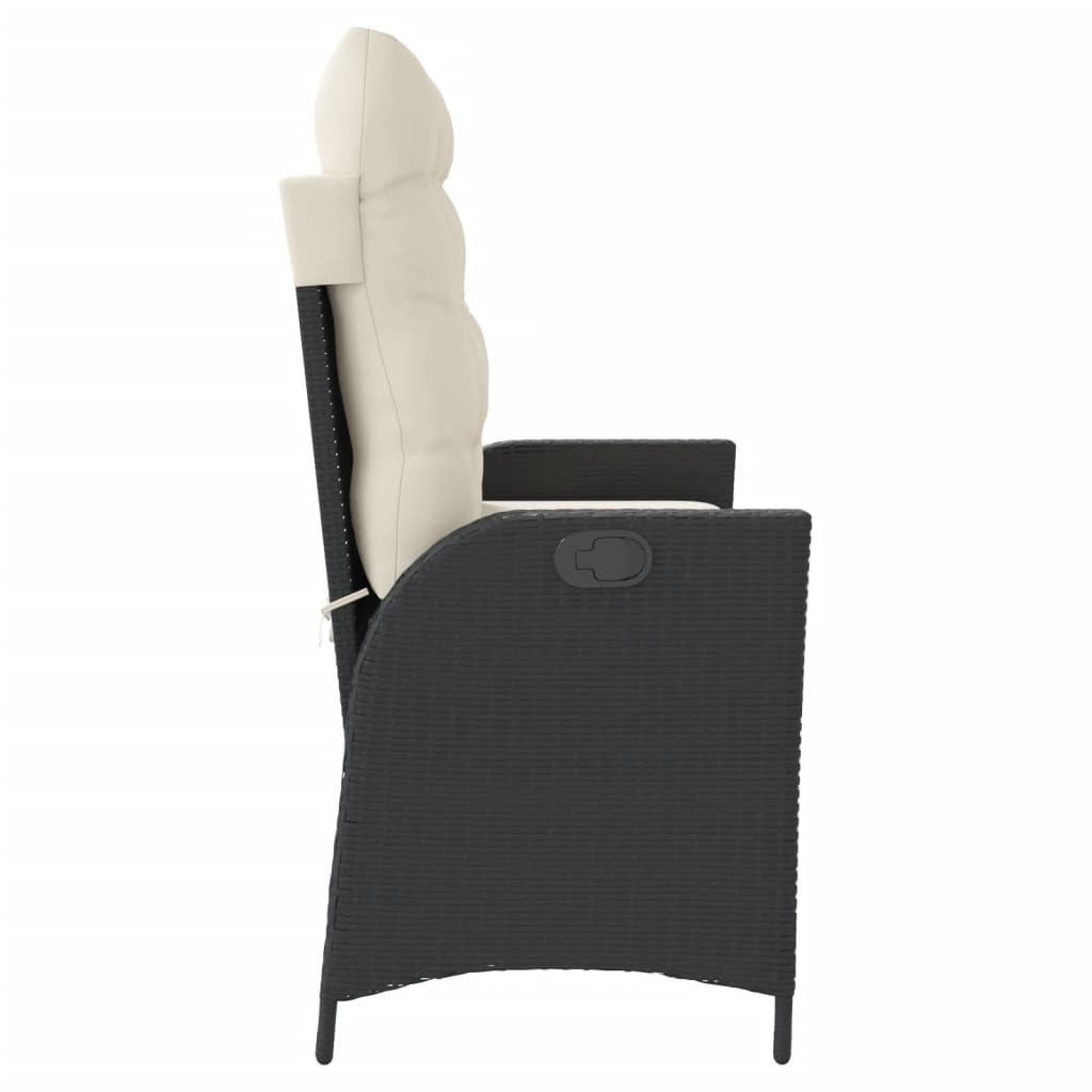 vidaXL Banc inclinable de jardin avec coussins noir résine tressée