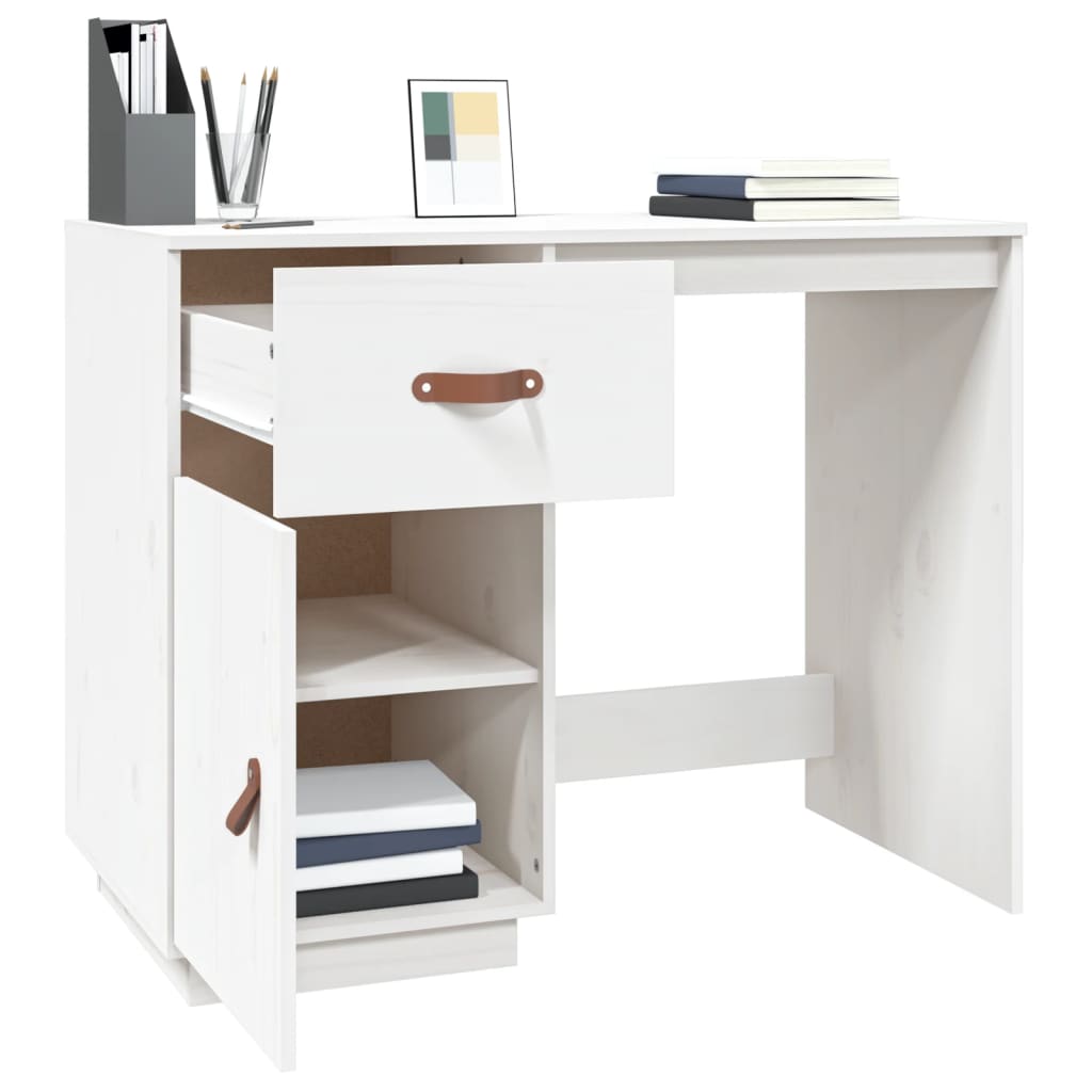 vidaXL Bureau Blanc 95x50x75 cm Bois massif de pin