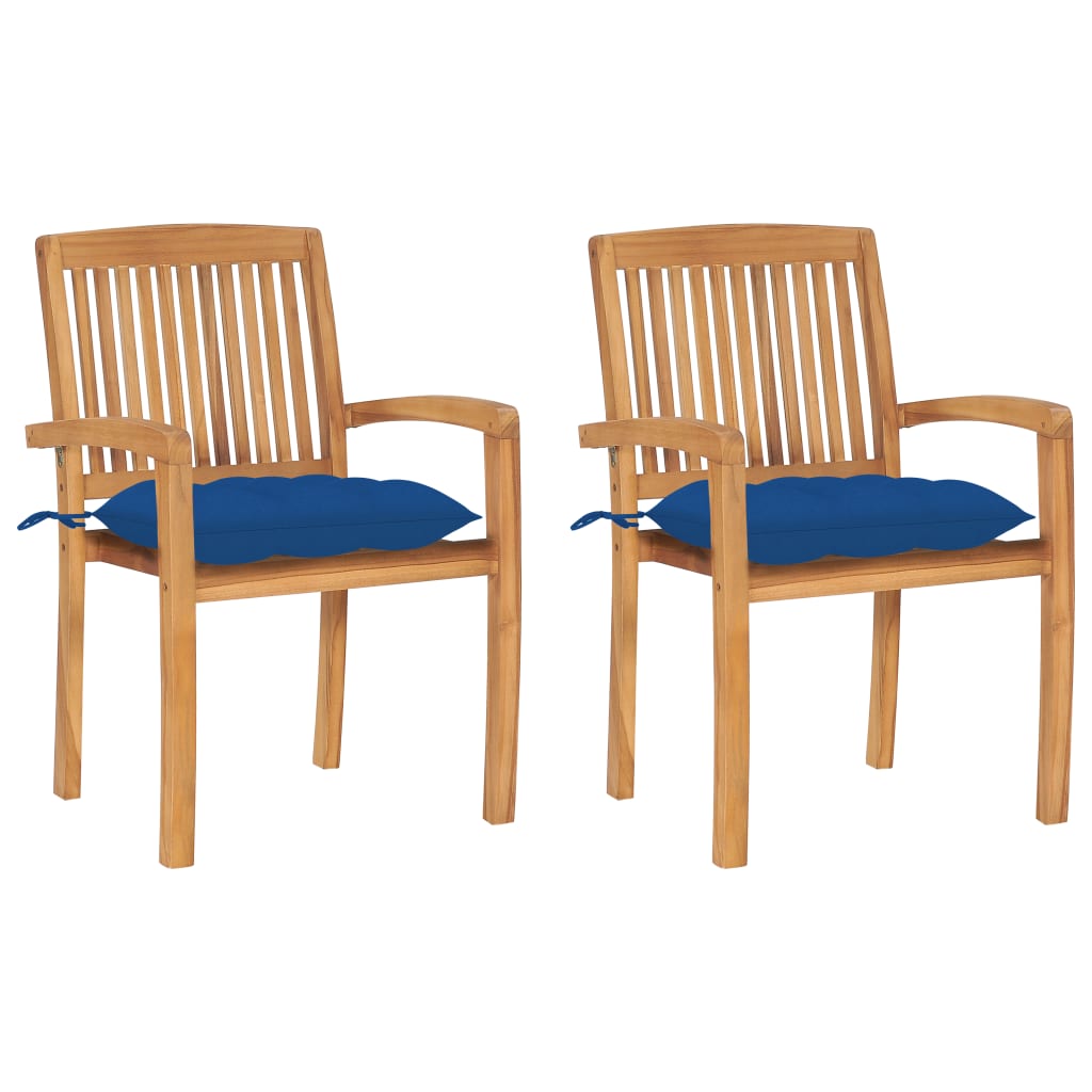 vidaXL Chaises de jardin lot de 2 et coussins bleu Bois de teck massif