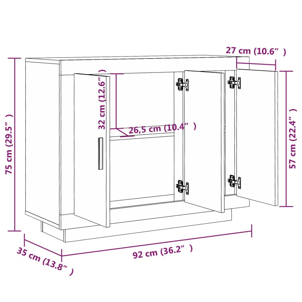 vidaXL Buffet blanc 92x35x75 cm bois d’ingénierie