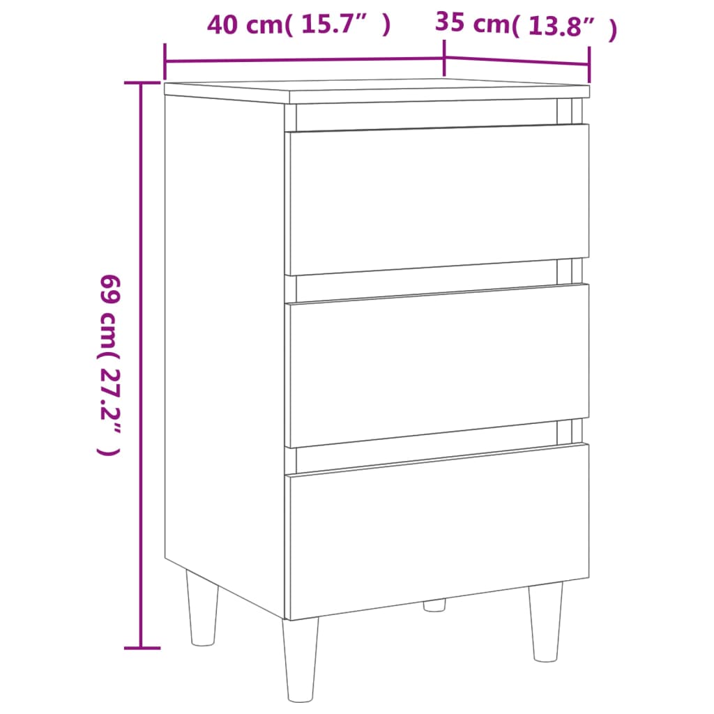 vidaXL Table de chevet avec pieds en bois Chêne marron 40x35x69 cm