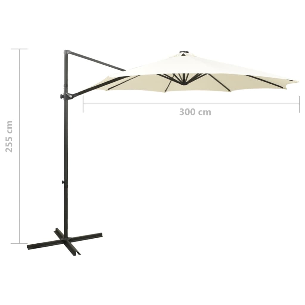 vidaXL Parasol de jardin en porte-à-faux et mât et lumières LED sable