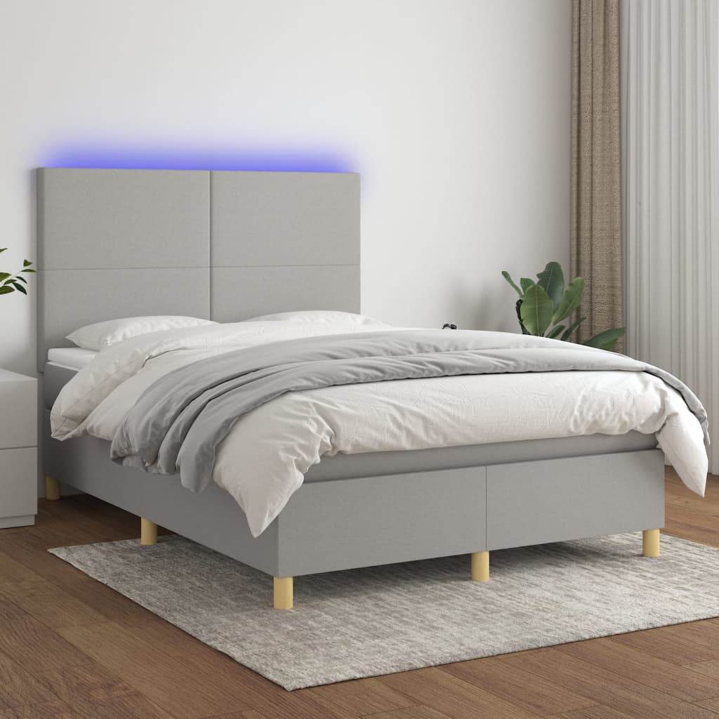 vidaXL Sommier à lattes de lit et matelas et LED Gris clair 140x190 cm