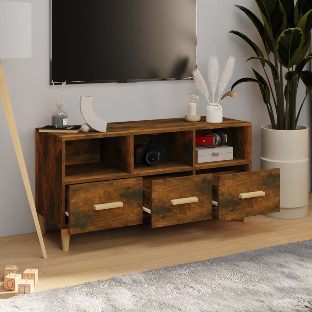 vidaXL Meuble TV Chêne fumé 102x36x50 cm Bois d'ingénierie