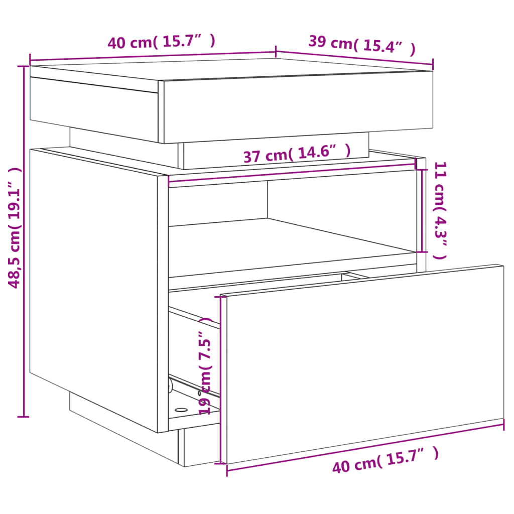 vidaXL Armoire de chevet avec lumières LED sonoma gris 40x39x48,5 cm