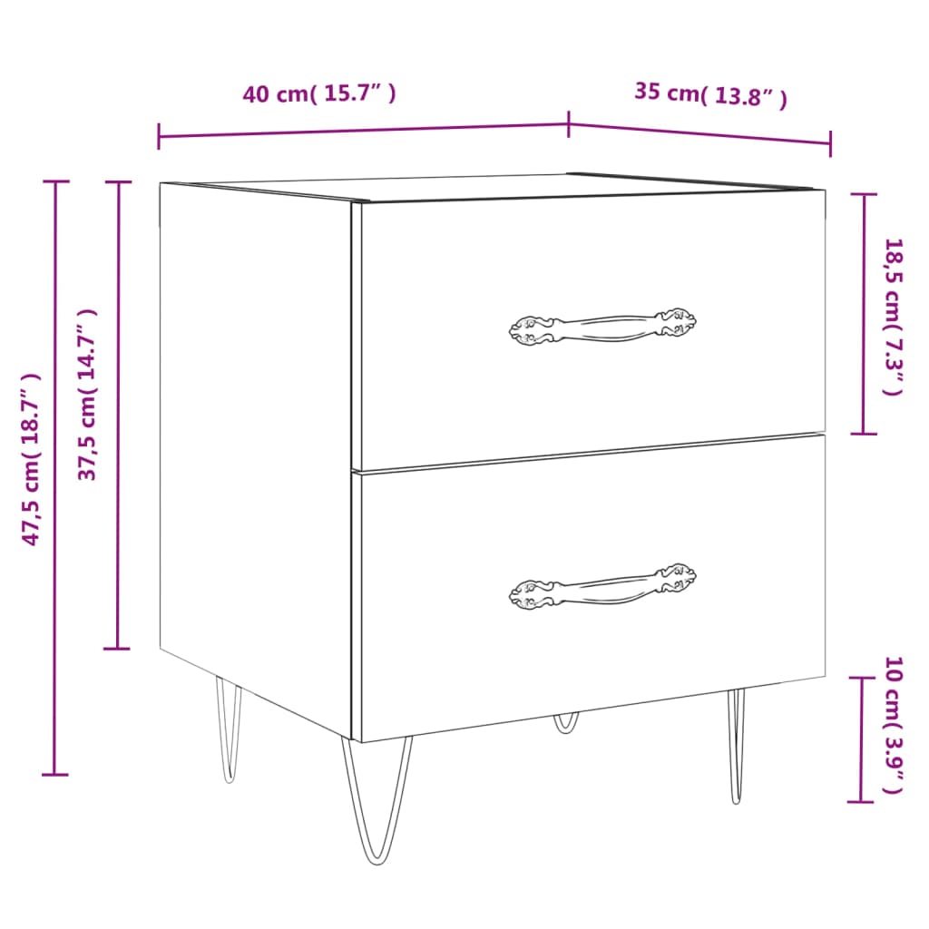 vidaXL Table de chevet blanc brillant 40x35x47,5 cm bois d’ingénierie