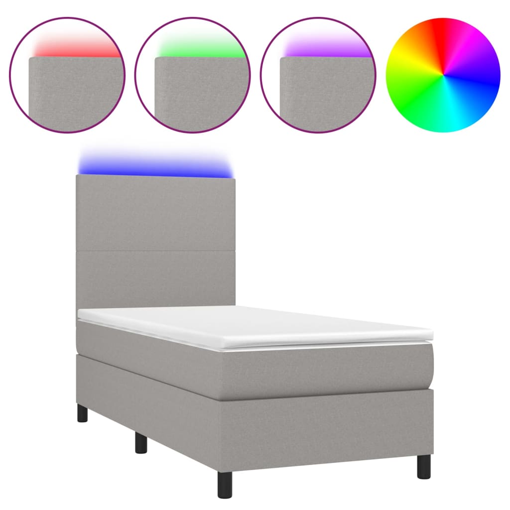 vidaXL Sommier à lattes de lit avec matelas et LED Gris clair 90x190cm