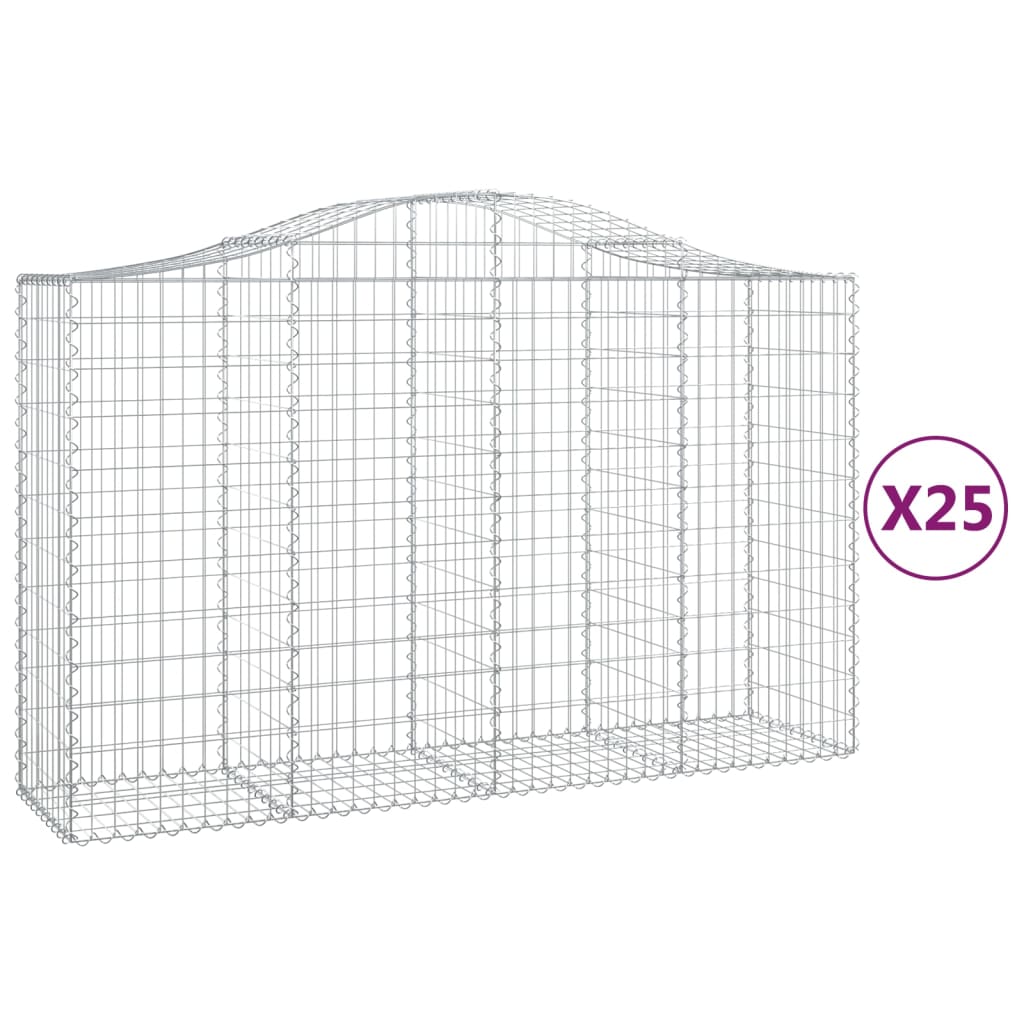 vidaXL Paniers à gabions arqués 25 pcs 200x50x120/140 cm Fer galvanisé