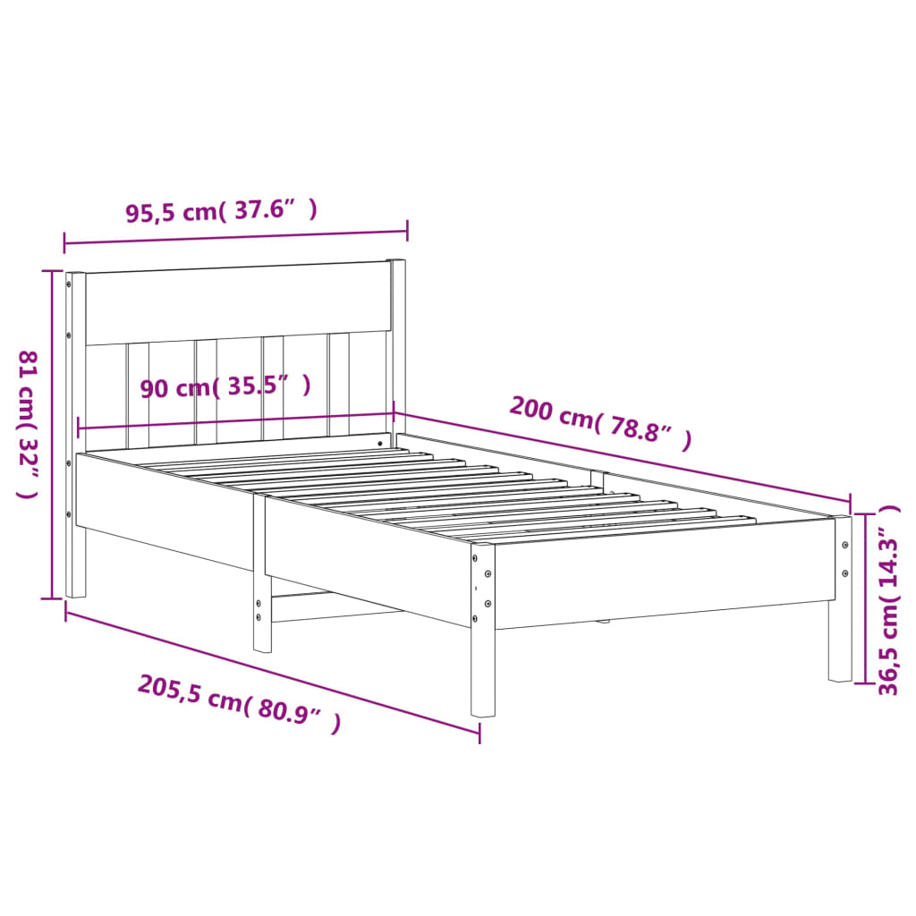 vidaXL Cadre de lit sans matelas 90x200 cm bois de pin massif