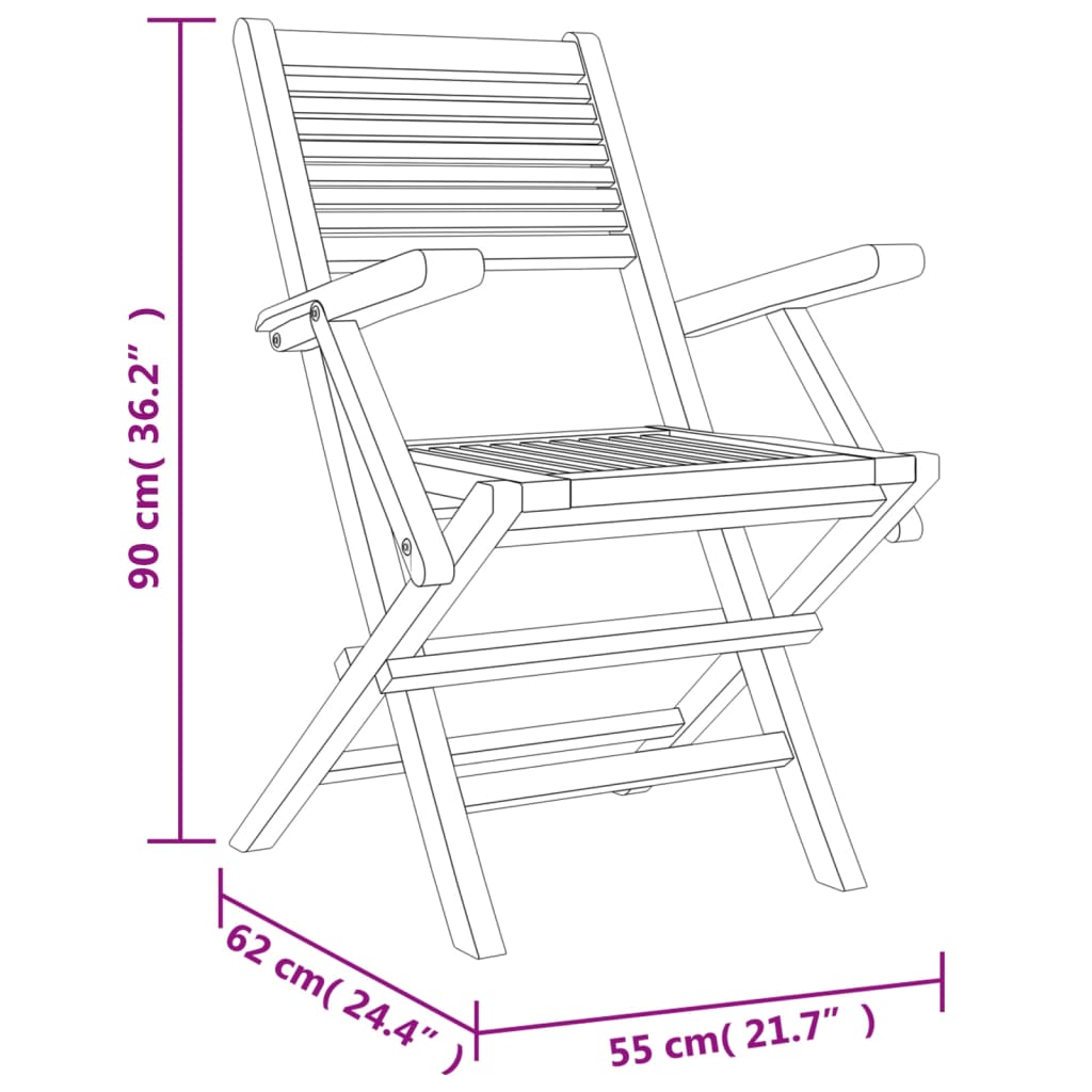 vidaXL Chaises de jardin pliantes lot de 2 55x62x90cm bois massif teck