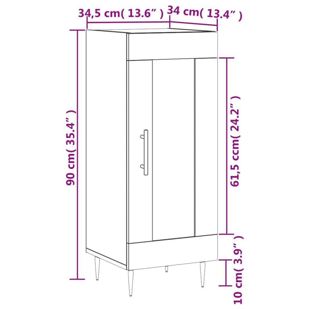 vidaXL Buffet Sonoma gris 34,5x34x90 cm Bois d'ingénierie