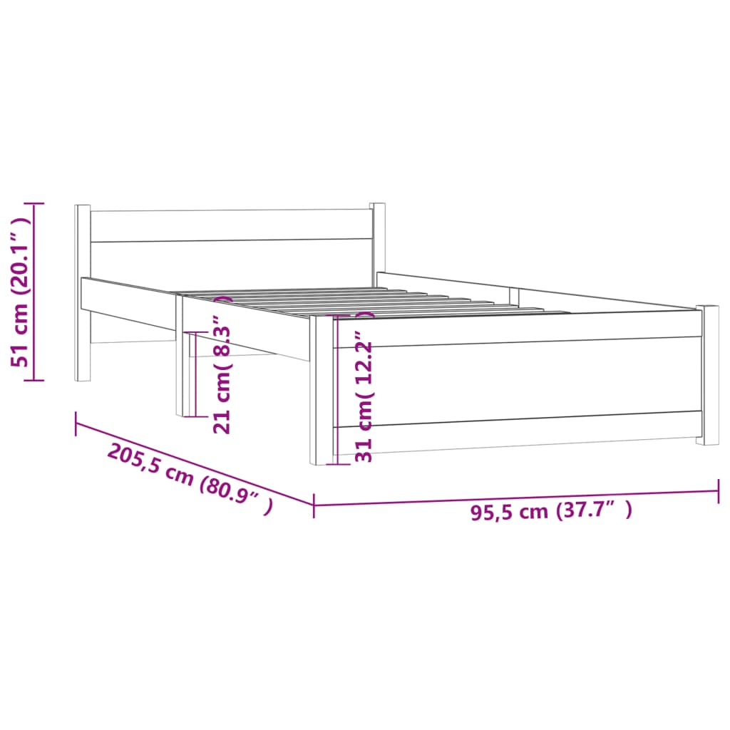 vidaXL Cadre de lit sans matelas blanc bois massif 90x200 cm