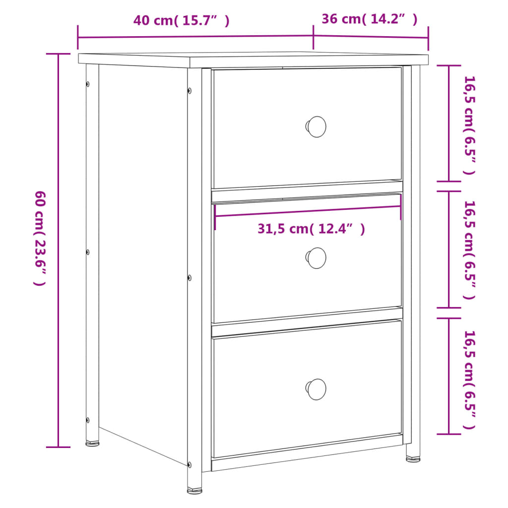 vidaXL Tables de chevet 2 pcs noir 40x36x60 cm bois d’ingénierie