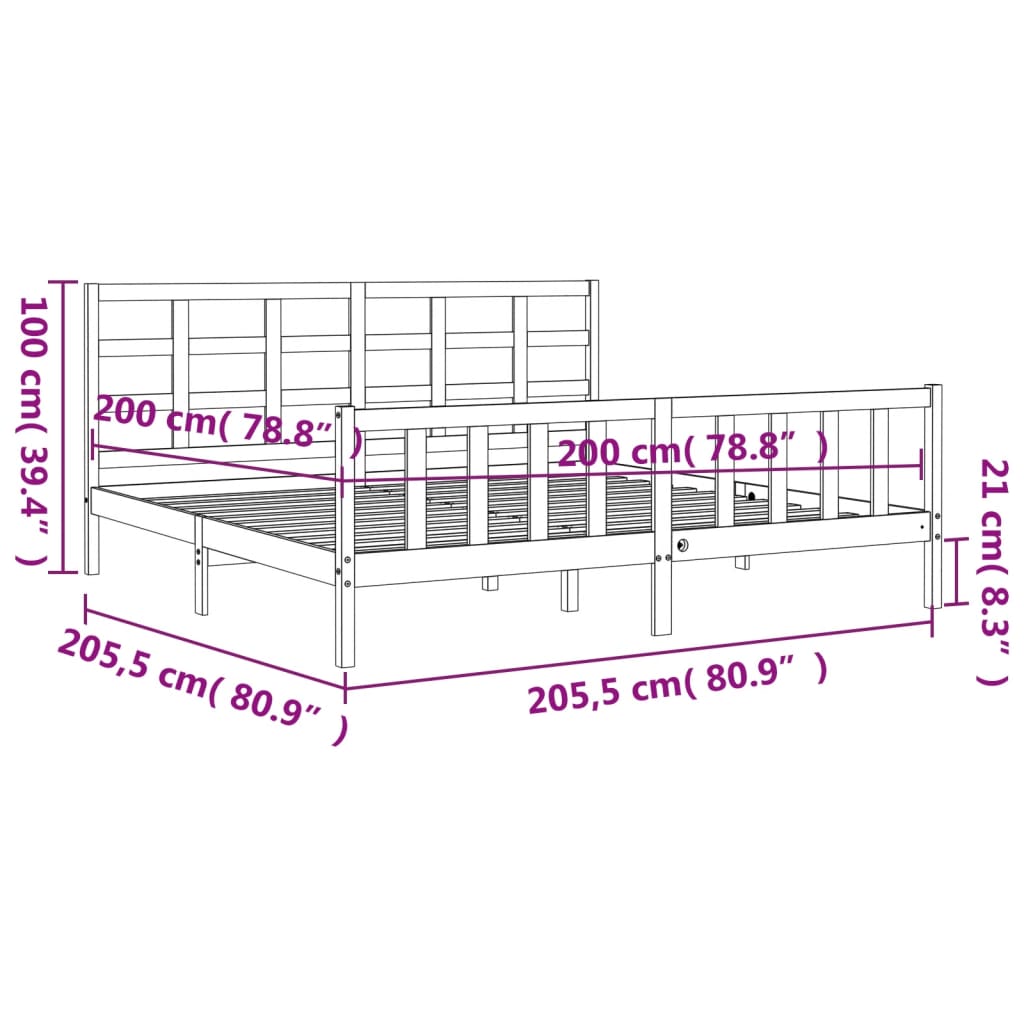 vidaXL Cadre de lit avec tête de lit marron miel 200x200cm bois massif