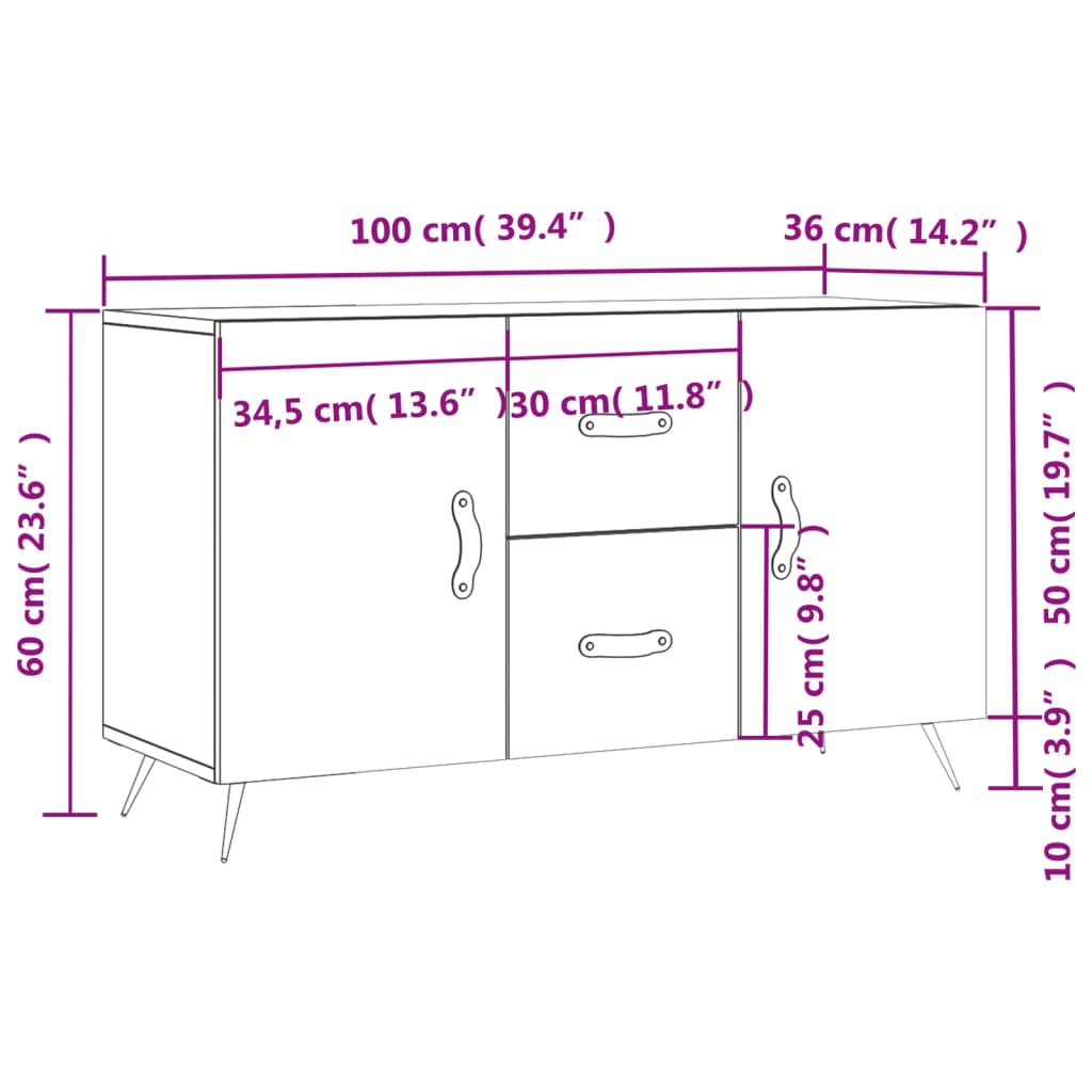 vidaXL Buffet gris béton 100x36x60 cm bois d'ingénierie