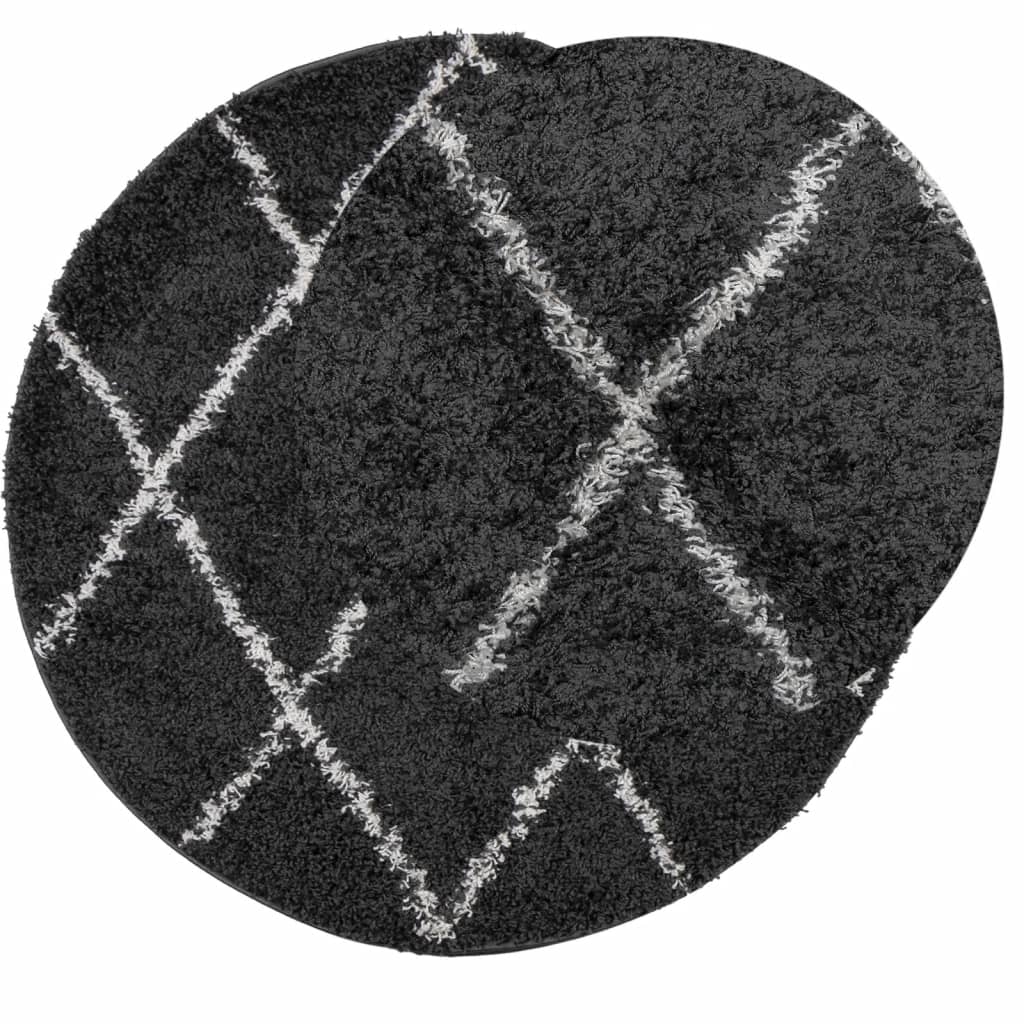 vidaXL Tapis shaggy à poils longs moderne noir et crème Ø 80 cm