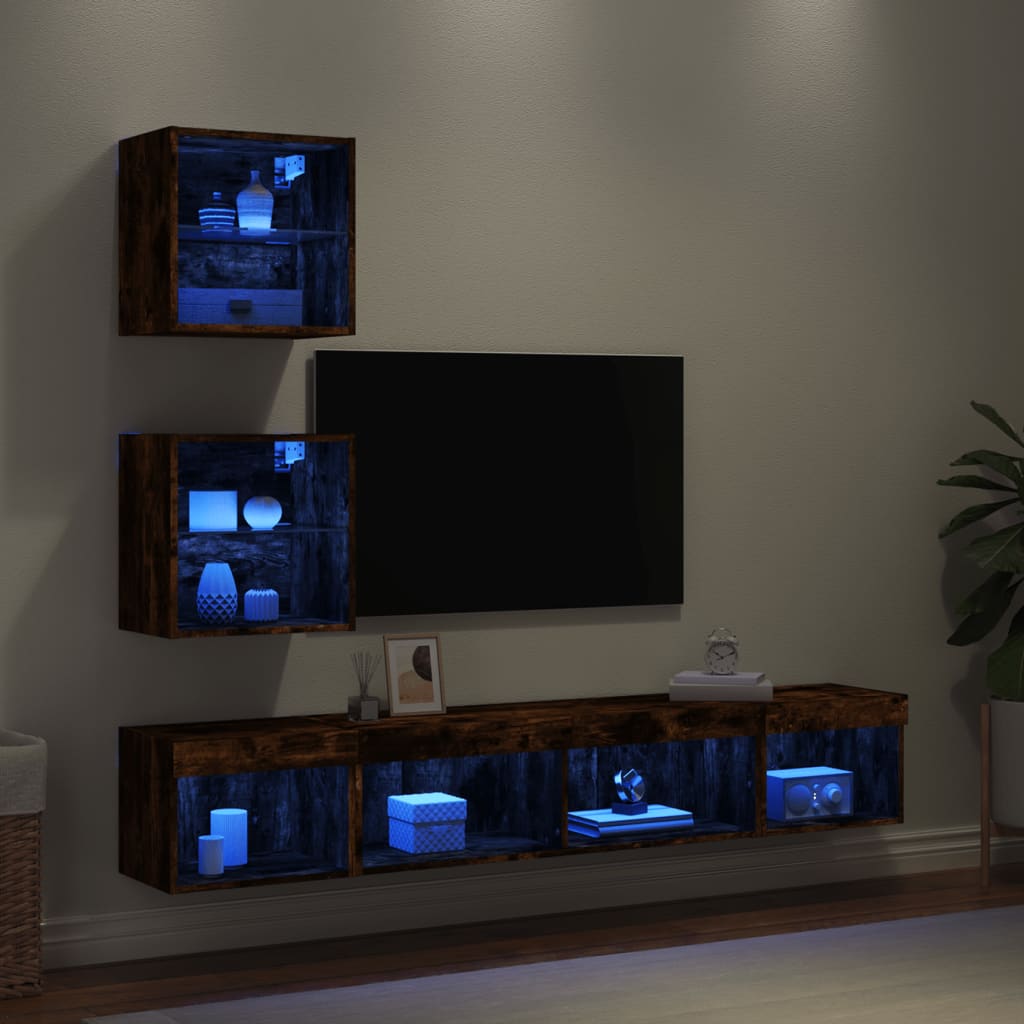 vidaXL Unités murales TV avec LED 5 pcs chêne fumé bois d'ingénierie