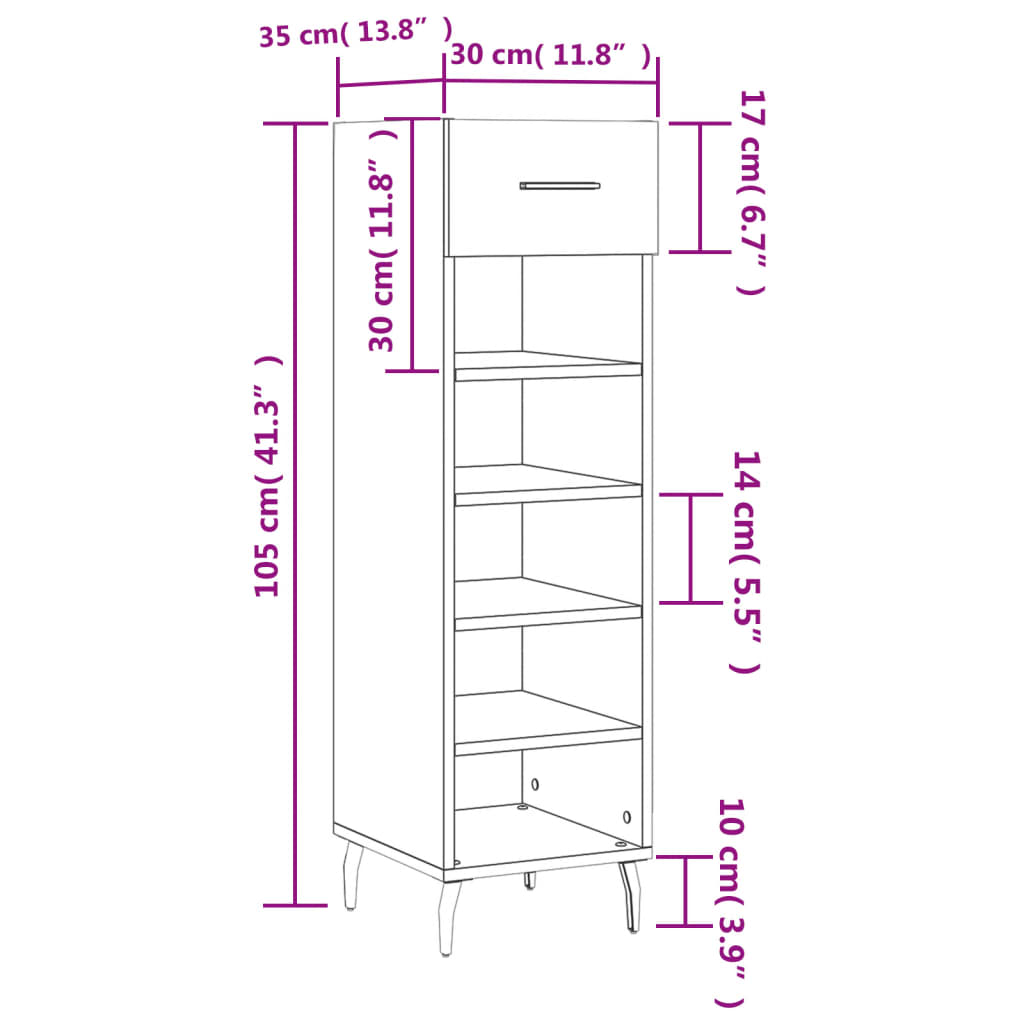 vidaXL Meuble à chaussures sonoma gris 30x35x105 cm bois d'ingénierie