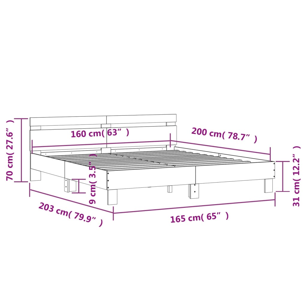 vidaXL Cadre de lit sans matelas gris béton 160x200 cm