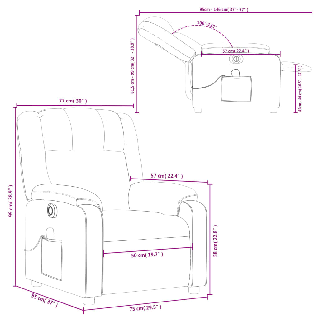 vidaXL Fauteuil inclinable de massage électrique gris foncé tissu