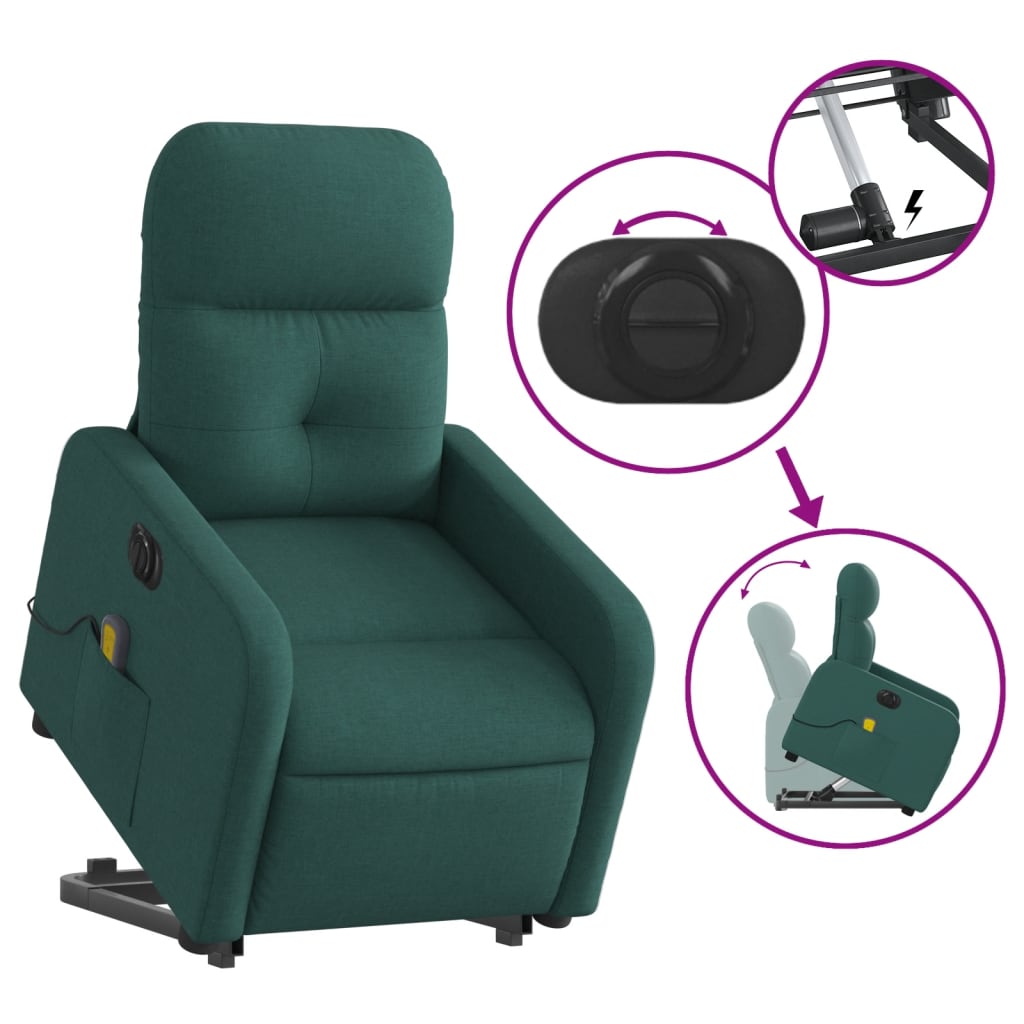 vidaXL Fauteuil inclinable de massage électrique Vert foncé Tissu