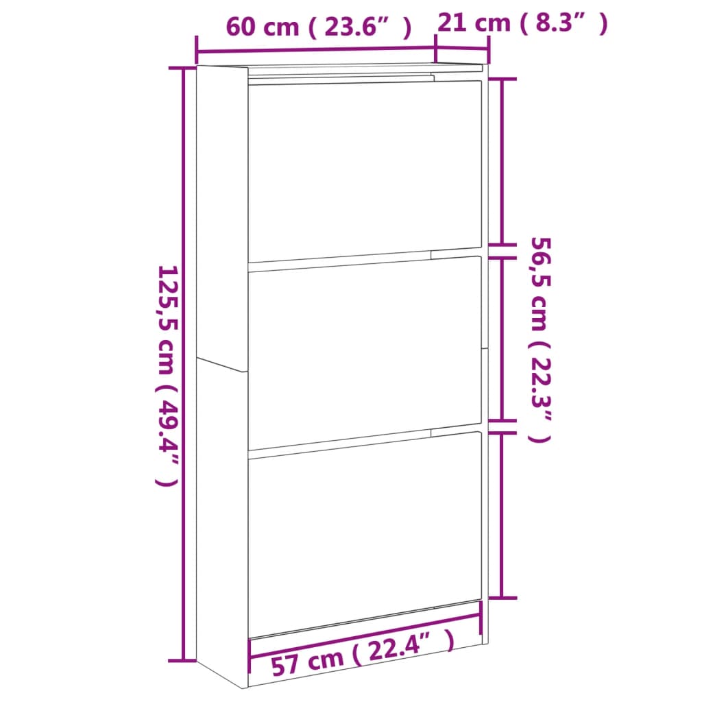 vidaXL Armoire à chaussures noir 60x21x125,5 cm bois d'ingénierie