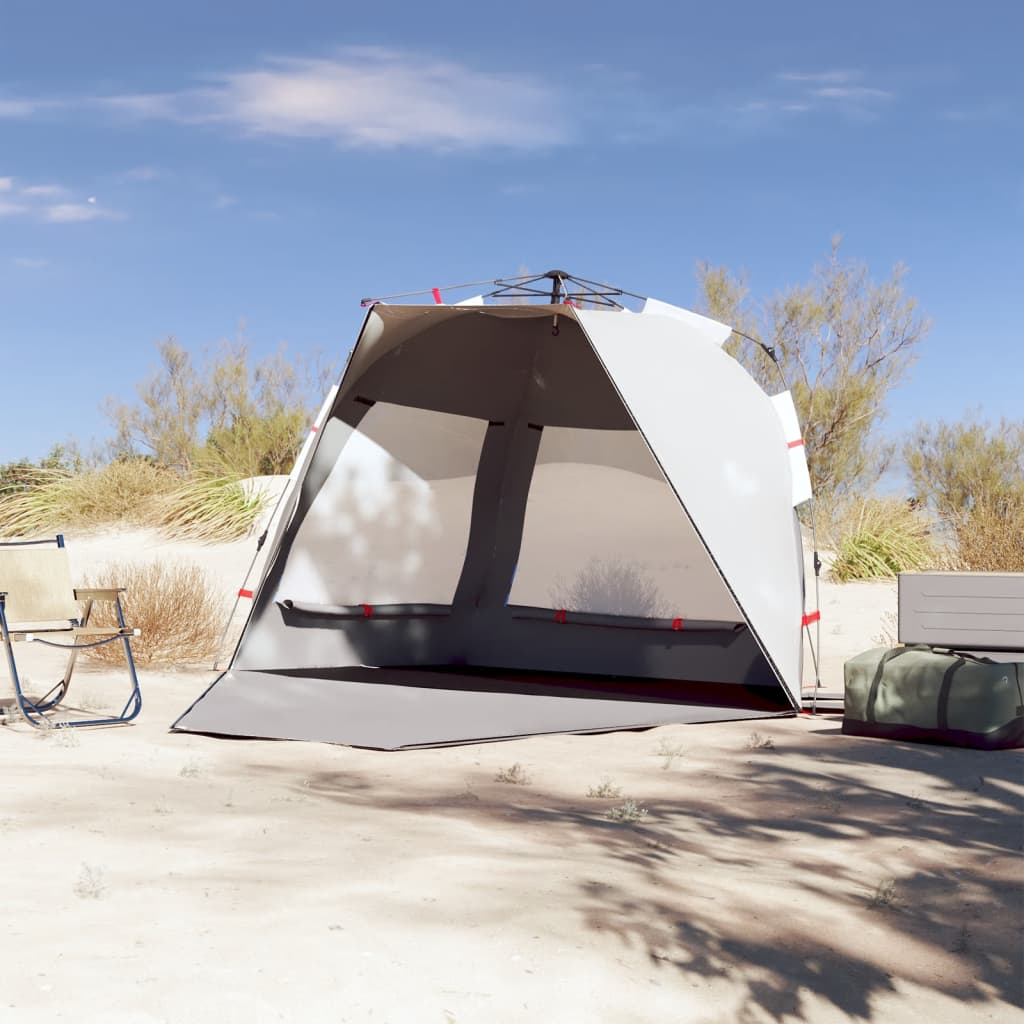 vidaXL Tente de plage 3 personnes gris libération rapide imperméable