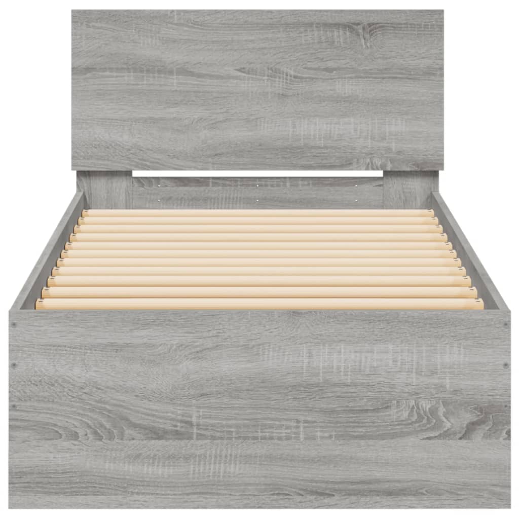 vidaXL Cadre de lit tête de lit et lumières LED sonoma gris 90x200 cm