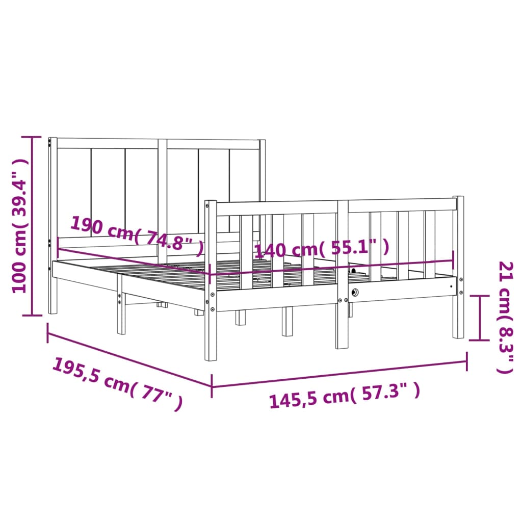 vidaXL Cadre de lit sans matelas blanc 140x190 cm bois de pin massif