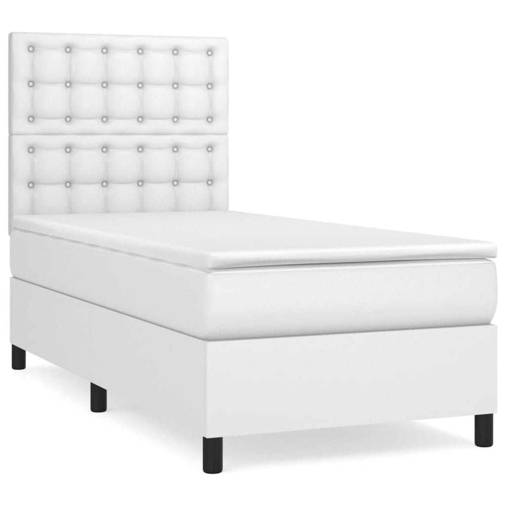 vidaXL Sommier à lattes de lit avec matelas Blanc 100x200cm Similicuir