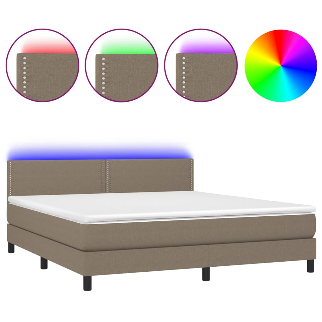 vidaXL Sommier à lattes de lit avec matelas LED Taupe 180x200 cm Tissu