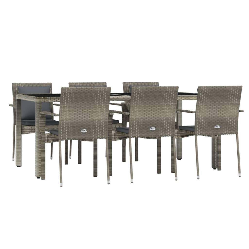 vidaXL Ensemble à manger jardin et coussins 7 pcs gris rotin