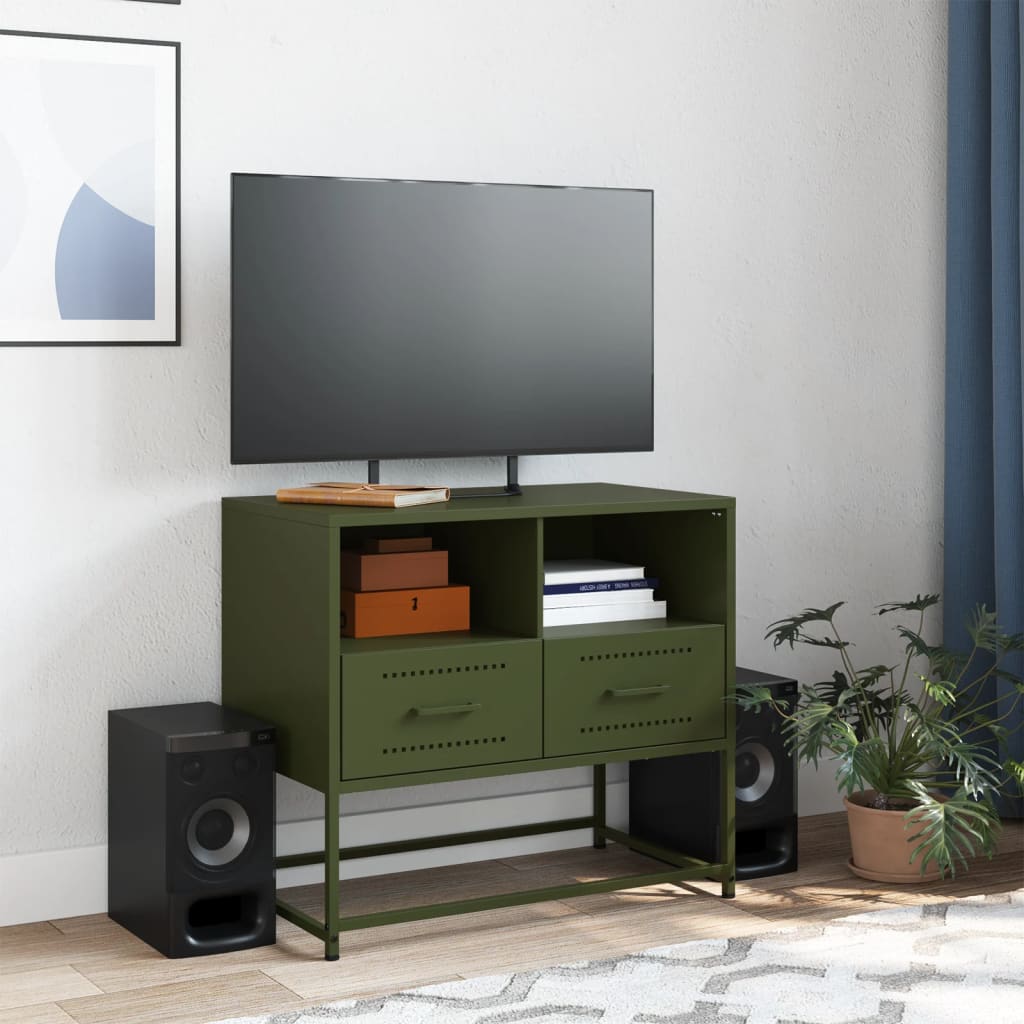 vidaXL Meuble TV vert olive 68x39x60,5 cm acier