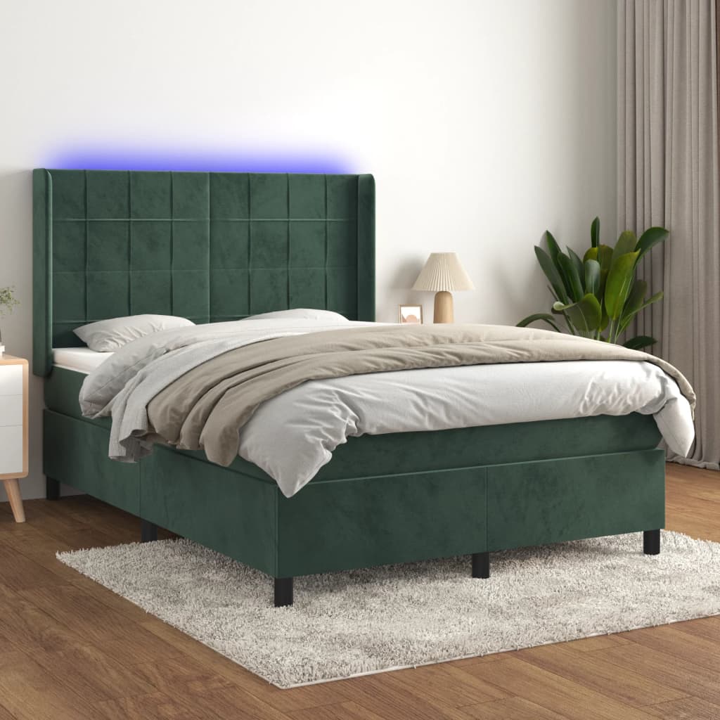 vidaXL Sommier à lattes de lit matelas et LED Vert foncé 140x190 cm