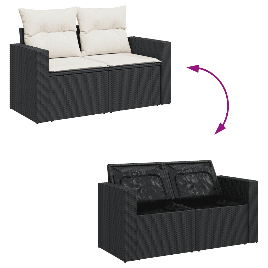 vidaXL Salon de jardin 5 pcs avec coussins noir résine tressée