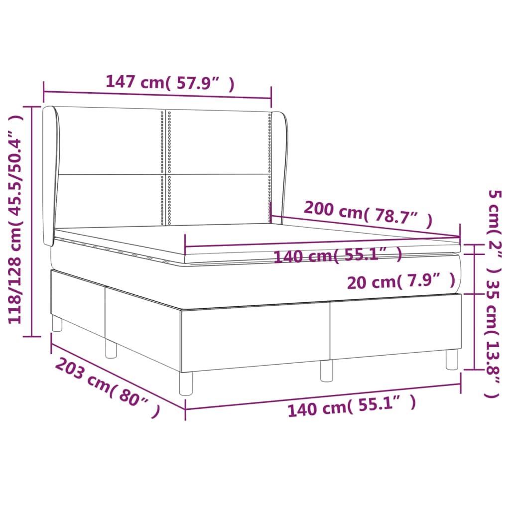 vidaXL Sommier à lattes de lit avec matelas Noir 140x200 cm Similicuir