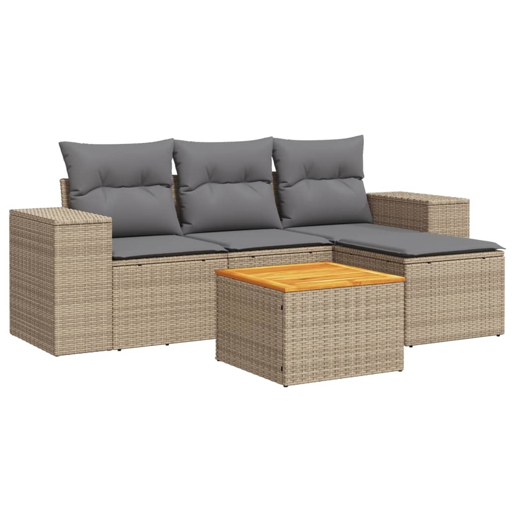 vidaXL Salon de jardin avec coussins 5 pcs beige résine tressée