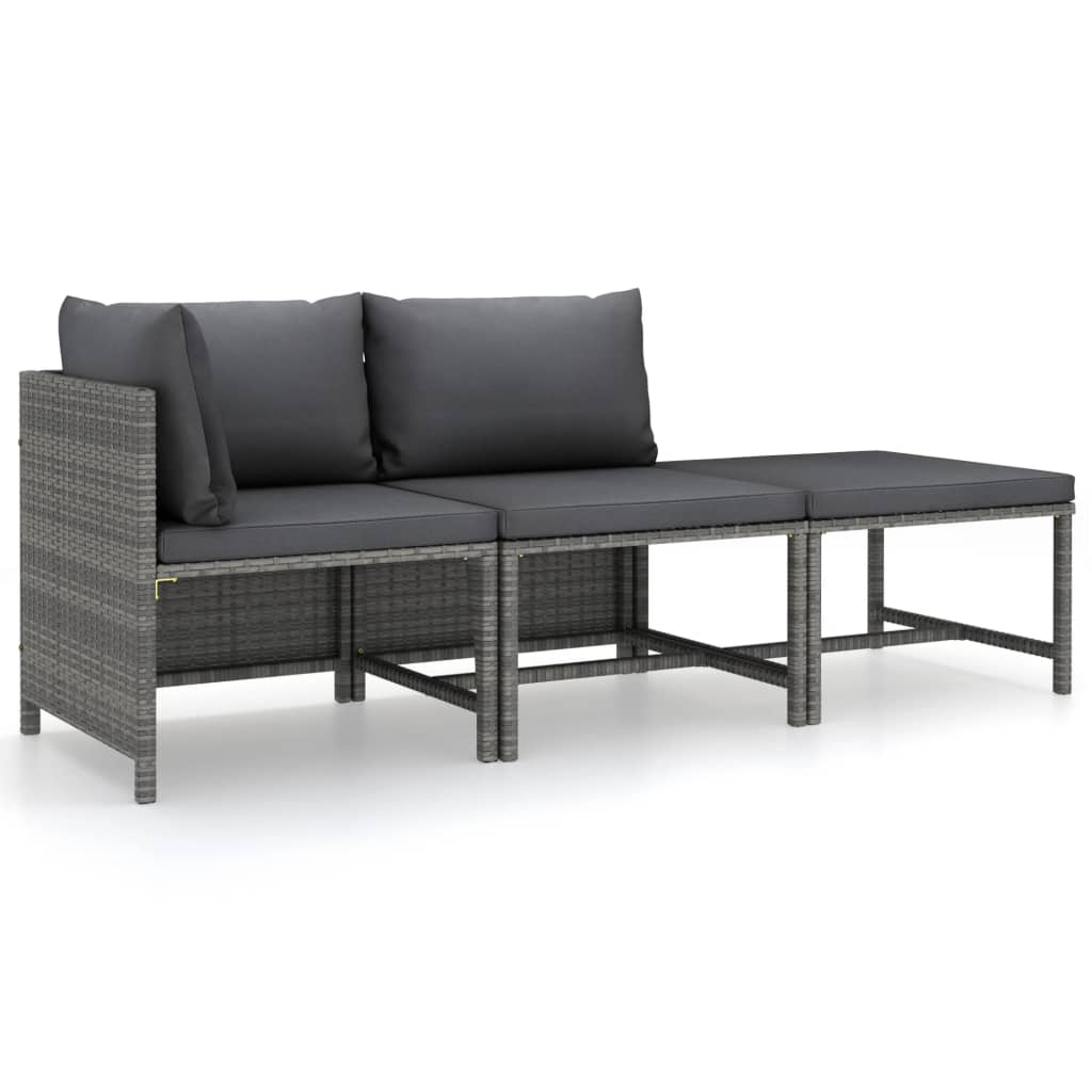 vidaXL Salon de jardin 3 pcs avec coussins Résine tressée Gris